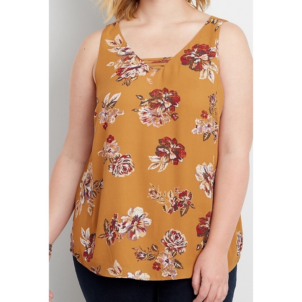 Maurice’s sleeveless blouse with ladder neckline in floral print